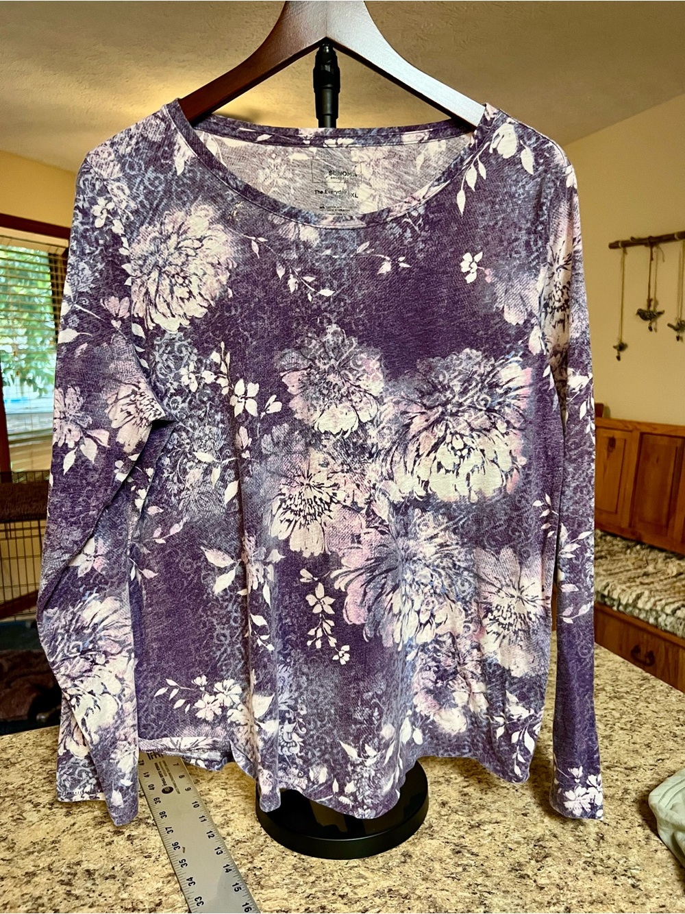 Kohl’s Sonoma Purple Floral Long-Sleeve Scoop Neck Top XL